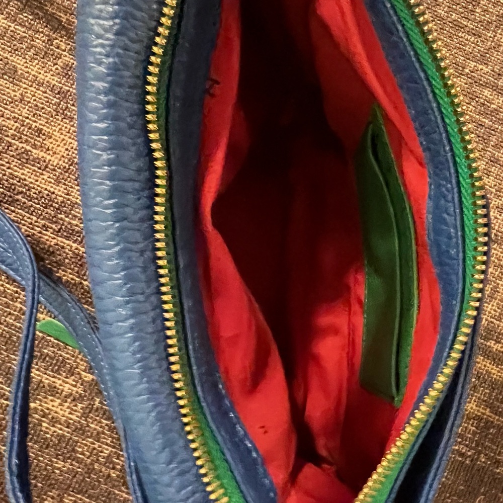 Hammitt Curtis Blue Leather Crossbody with Green Trim and Gold Hardware - Picture 7 of 8